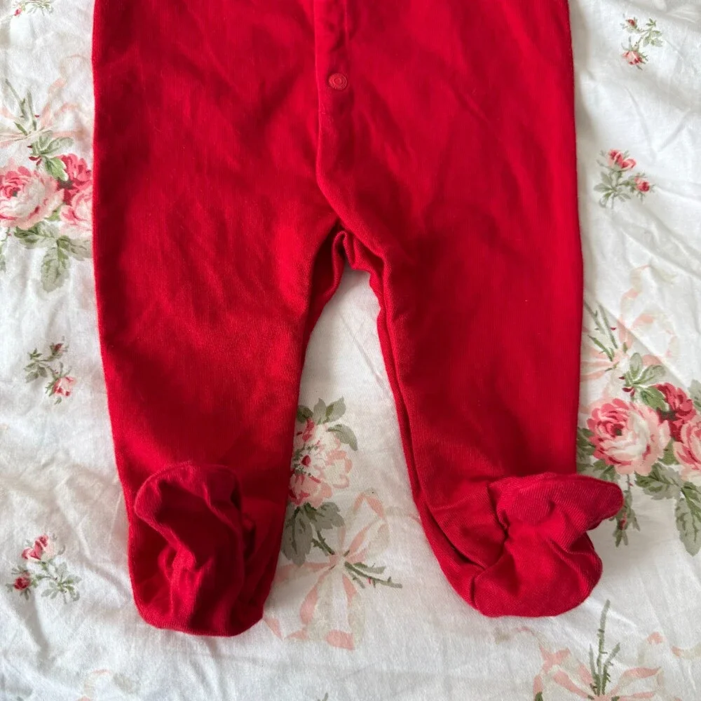 Ralph Lauren Baby Boy Shawl-Collar Cotton Coverall Bodysuit Red Blue 6M Pony